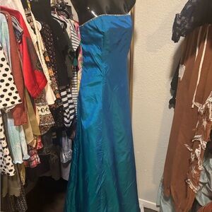 Jessica McClintock gunne Sax Strapless Teal Blue Evening Gown
